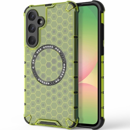 Husa pentru Samsung Galaxy A56 5G, SKYDDAR INNOVATION, HoneyComb Shield MagSafe, Antisoc, set cu sticker, Verde