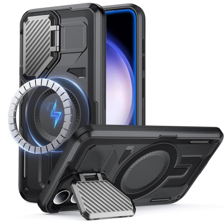 Husa pentru Samsung Galaxy S23 FE, SKYDDAR INNOVATION, CamVault MagSafe cu Protectie Camera, set cu sticker, Negru