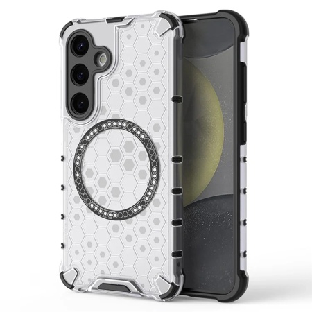 Husa pentru Samsung Galaxy S24, SKYDDAR INNOVATION, HoneyComb Shield MagSafe, Alb, set cu sticker