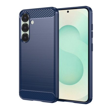 Husa pentru Samsung Galaxy S25 Plus, SKYDDAR INNOVATION, Carbon Silicone, din Silicon Slim, cu textura Fibra Carbon, set cu sticker, Albastru