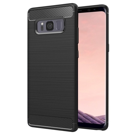 Husa pentru Samsung Galaxy S8 Plus, SKYDDAR INNOVATION, Carbon Silicone, din Silicon Slim, cu textura Fibra Carbon, set cu sticker, Negru