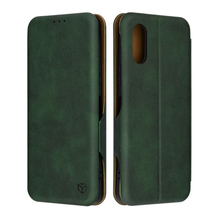 Husa pentru Sony Xperia 5 VI, SKYDDAR INNOVATION, Safe Wallet tip carte din Piele Ecologica, Suport Carduri, Inchidere Magnetica, Verde, set cu sticker