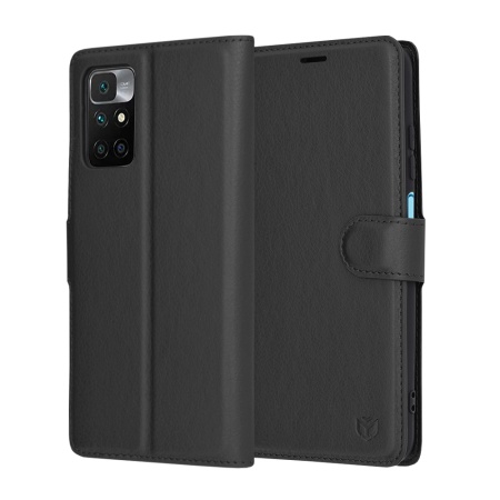 Husa pentru Xiaomi Redmi 10 / Redmi 10 2022, SKYDDAR INNOVATION, Leather Folio tip Carte, cu Portofel Interior, Finisaje Premium, set cu sticker, Negru
