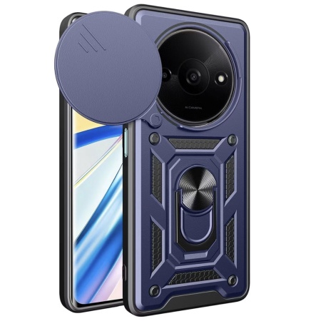 Husa pentru Xiaomi Redmi A3 / Redmi A3x, SKYDDAR INNOVATION, CamShield, Inel magnetic, set cu sticker, Albastru