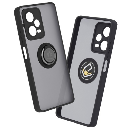 Husa pentru Xiaomi Redmi Note 12 Pro+, SKYDDAR INNOVATION, Glinth cu Inel Rotativ 360° Magnetic, Negru, set cu sticker
