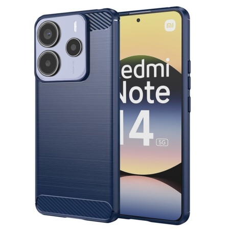 Husa pentru Xiaomi Redmi Note 14 5G, SKYDDAR INNOVATION, Carbon Silicone, din Silicon Slim, cu textura Fibra Carbon, set cu sticker, Albastru