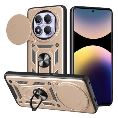 Husa pentru Xiaomi Redmi Note 14 Pro 4G, SKYDDAR INNOVATION, CamShield, Inel magnetic, set cu sticker, Auriu
