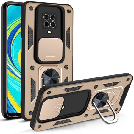 Husa pentru Xiaomi Redmi Note 9 Pro / Redmi Note 9S / Redmi Note 9 Pro Max, SKYDDAR INNOVATION, CamShield, Inel magnetic, set cu sticker, Auriu