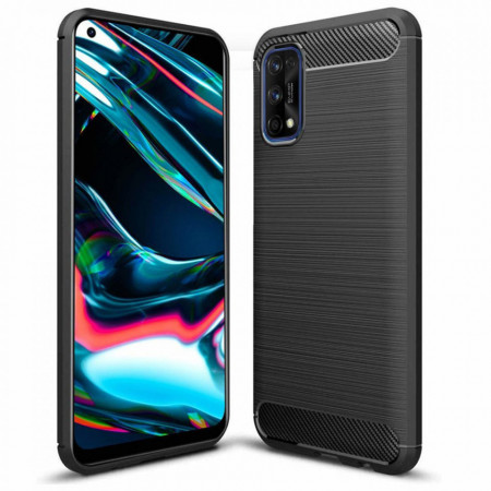 Husa Realme 7 Pro din silicon, Slim, cu textura Fibra Carbon - Negru