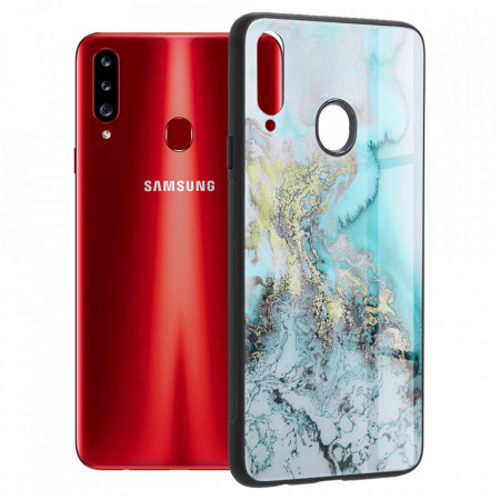 Husa Samsung Galaxy A20S cu sticla securizata, Techsuit Glaze - Blue Ocean