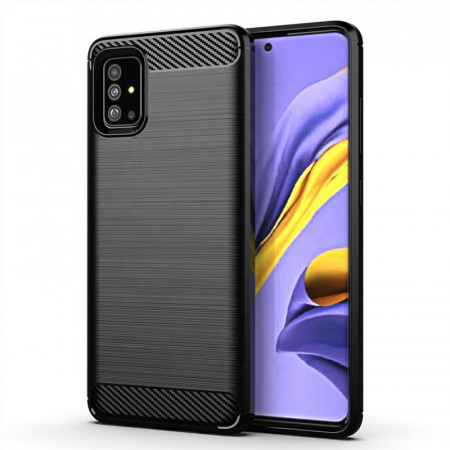 Husa Samsung Galaxy A71 din silicon, Slim, cu textura Fibra Carbon - Negru
