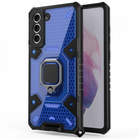 Husa Samsung Galaxy S21 cu inel, Techsuit Honeycomb - Albastru