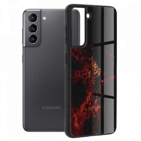 Husa Samsung Galaxy S21 cu sticla securizata, Techsuit Glaze - Red Nebula