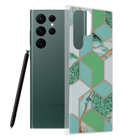 Husa Samsung Galaxy S22 Ultra Marble Series, Techsuit - Green Hex