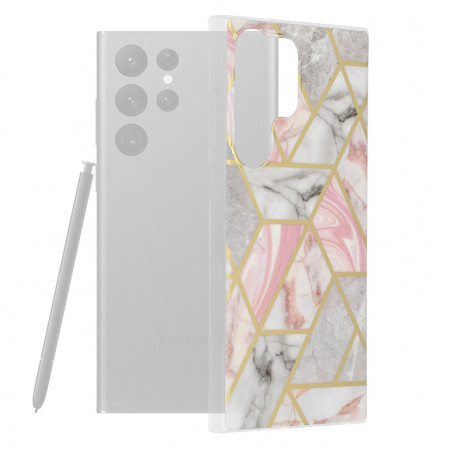 Husa Samsung Galaxy S23 Ultra Marble Series, Techsuit - Pink Hex