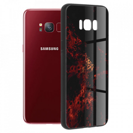 Husa Samsung Galaxy S8 cu sticla securizata, Techsuit Glaze - Red Nebula