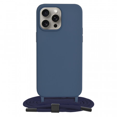 Husa silicon iPhone 15 Pro Max cu snur, Techsuit Crossbody Lanyard - Albastru