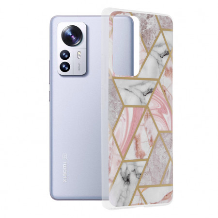 Husa Xiaomi 12 Pro Marble Series, Techsuit - Pink Hex