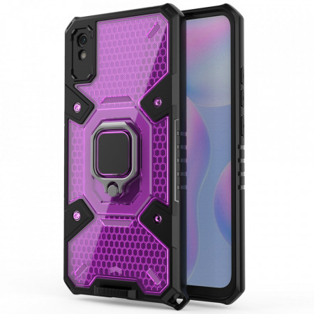 Husa Xiaomi Redmi 9A cu inel, Techsuit Honeycomb - Rose-Violet