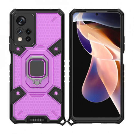 Husa Xiaomi Redmi Note 11 Pro+ 5G cu inel, Techsuit Honeycomb - Rose-Violet