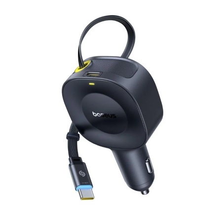Incarcator Auto cablu retractabil 30W, 2x Type-C, Baseus PrimeTrip VR2, Negru