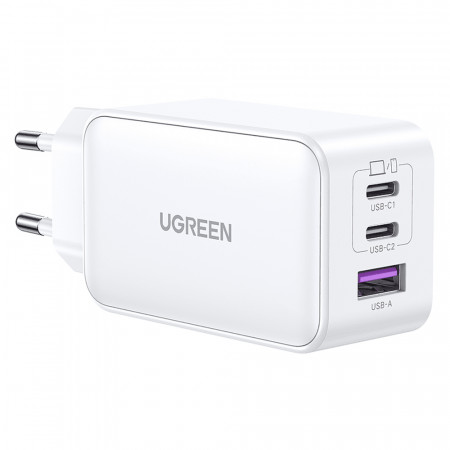 Incarcator priza USB-A, QC 3.0, 2x Tyoe-C, PD, GaN, 65W, 3.25A, Ugreen - Alb