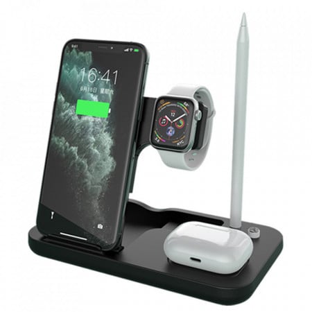 Incarcator Wireless 4in1 iPhone, AirPods, Apple Watch si Apple Pencil 15W cu cablu, Techsuit - Negru