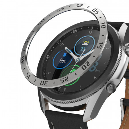 Rama pentru Samsung Galaxy Watch 3 45mm, Ringke Bezel Styling - Stainless Silver / Black