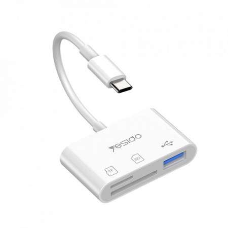 Cablu adaptor Type-C la USB 3.0, SD, Micro SD, Plug & Play, Yesido (GS16) - Alb