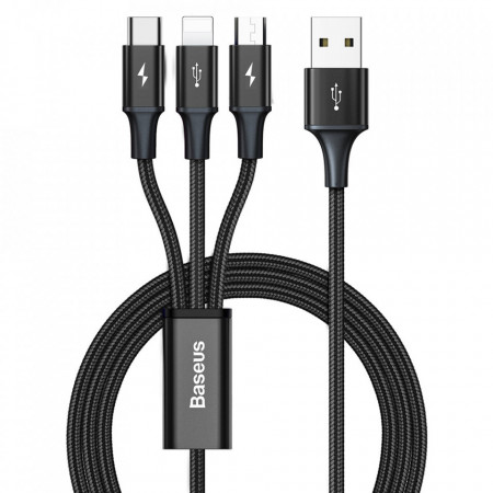 Cablu de date 3in1 USB la Type-C / Lightning / Micor-USB, 3.5A, 1.2m, Baseus Rapid Series (CAJS000001) - Negru