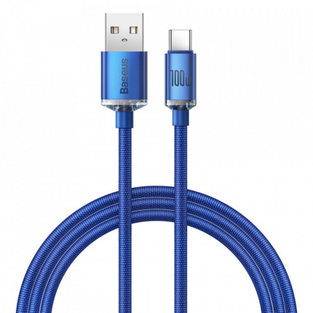 Cablu de date USB la Type-C, 100W, 2m, Baseus Crystal Shine (CAJY000503) - Albastru