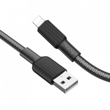 Cablu de date (X69 Jaeger), USB-A to Lightning, 12W, 2.4A, 1.0m, HOCO - Negru / Alb