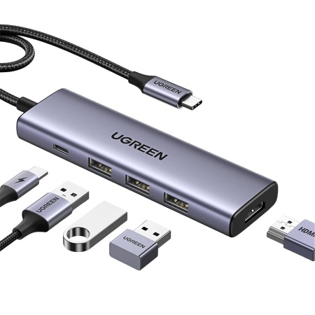 Docking Station Type-C la 3x USB, HDMI 4K@30Hz, Type-C PD100W, 5Ggps, Slim, Mini, 0.2m, Ugreen CM511 15596, Gri