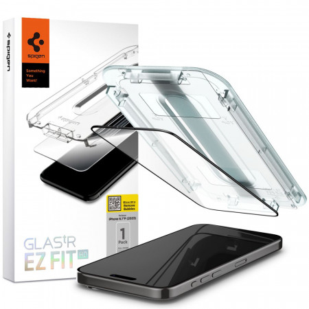 Folie pentru iPhone 15 Plus, Spigen Glas.TR EZ FIT - Negru