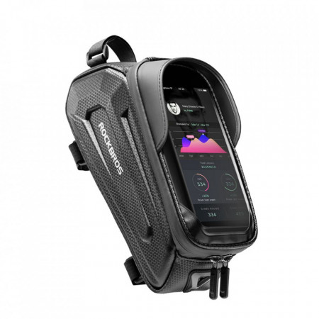 Geanta cadru bicicleta, waterproof, 1.7L, suport telefon, Rockbros - Negru