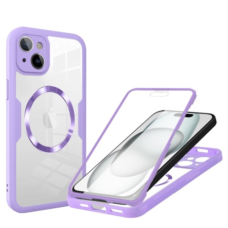 Husa + Folie pentru iPhone 15, SKYDDAR INNOVATION, [Pachet 360°] ColorVerse MagSafe, Mov, set cu sticker
