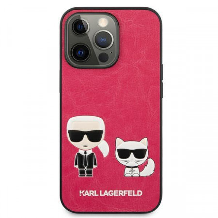 Husa iPhone 13 Pro, Karl Lagerfeld KLHCP13LPCUSKCP, Leather Ikonik Karl &amp; Choupette - Fucsia