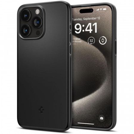 Husa iPhone 15 Pro Max, Spigen Thin Fit - Negru