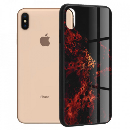 Husa iPhone XS Max cu sticla securizata, Techsuit Glaze - Red Nebula