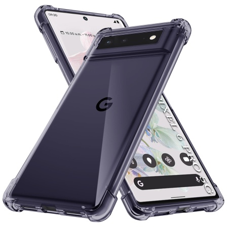 Husa pentru Google Pixel 6 Pro, SKYDDAR INNOVATION, Shockproof Clear Silicone, Silicon Slim, set cu sticker, Fumuriu