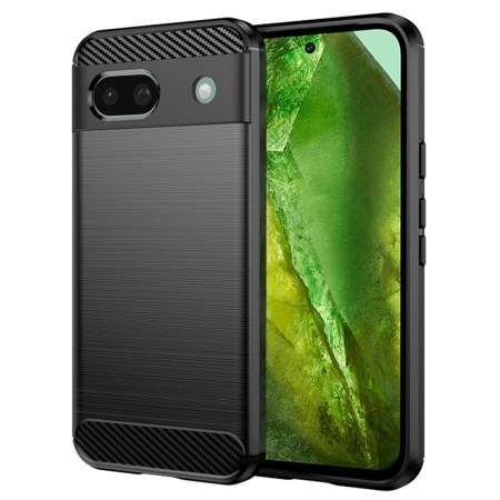 Husa pentru Google Pixel 8a, SKYDDAR INNOVATION, Carbon Silicone, din Silicon Slim, cu textura Fibra Carbon, set cu sticker, Negru