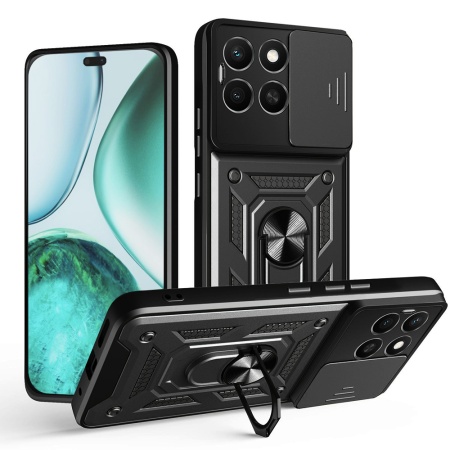 Husa pentru Honor X8c, SKYDDAR INNOVATION, CamShield, Antisoc cu Inel Magentic, set cu sticker, Negru