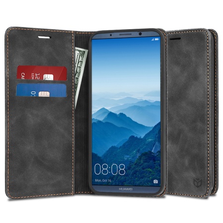 Husa pentru Huawei Mate 10 Pro, SKYDDAR INNOVATION, Soft Wallet, tip Carte din piele Eco Premium, cu Portofel Interior, Negru, set cu sticker