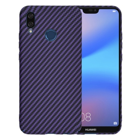 Husa pentru Huawei P20 Lite, SKYDDAR INNOVATION, textura carbon, Carbonite FiberShell, set cu sticker, Mov,