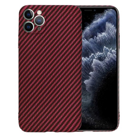 Husa pentru iPhone 11 Pro Max, SKYDDAR INNOVATION, textura carbon, Carbonite FiberShell, set cu sticker, Rosu,