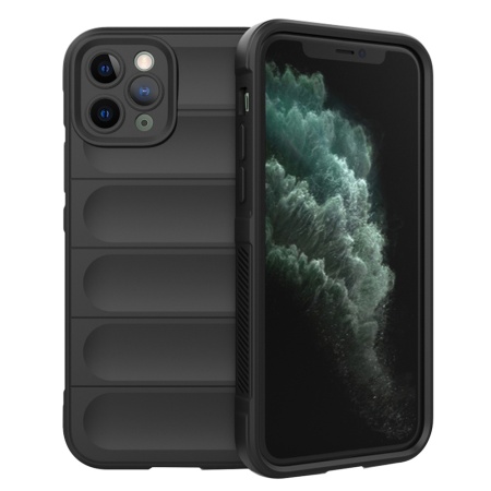 Husa pentru iPhone 11 Pro Max, SKYDDAR INNOVATION, Vogue, din Silicon Mat, Negru, set cu sticker