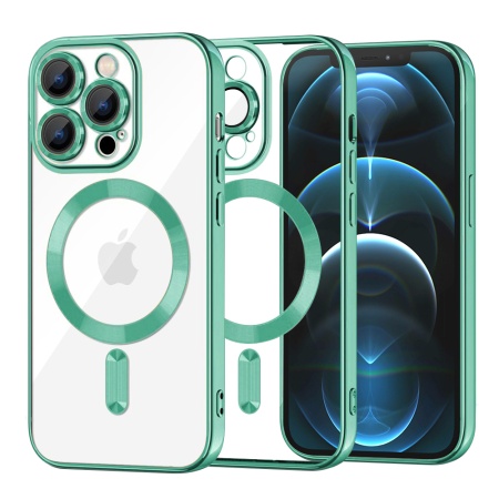 Husa pentru iPhone 12 Pro Max, SKYDDAR INNOVATION, Luxury Shield Magsafe, Protectie Antisoc, Verde deschis, set cu sticker