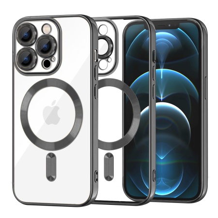 Husa pentru iPhone 12 Pro Max, SKYDDAR INNOVATION, Luxury Shield Magsafe, Protectie Antisoc, Negru, set cu sticker
