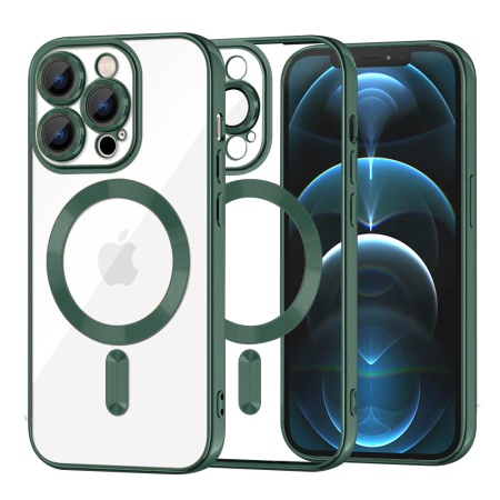 Husa pentru iPhone 12 Pro Max, SKYDDAR INNOVATION, Luxury Shield Magsafe, Protectie Antisoc, Verde inchis, set cu sticker