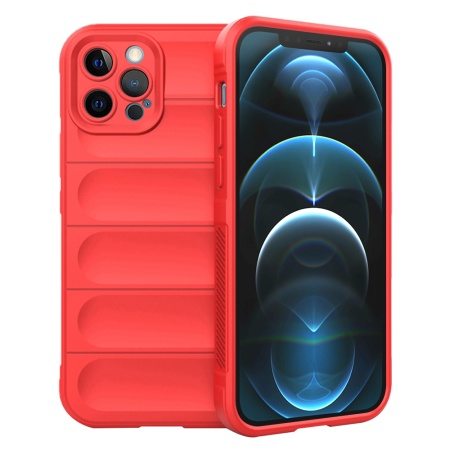 Husa pentru iPhone 12 Pro Max, SKYDDAR INNOVATION, Vogue, din Silicon Mat, Rosu, set cu sticker